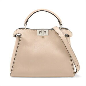 Fendi Peekaboo Essentially Selleria Leather Handbag Pink Beige